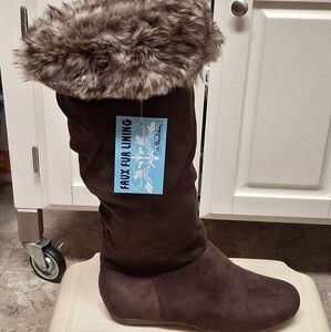 New Women's De Blossom System-1 Faux Suede/faux Fur fold Down Trim-brown